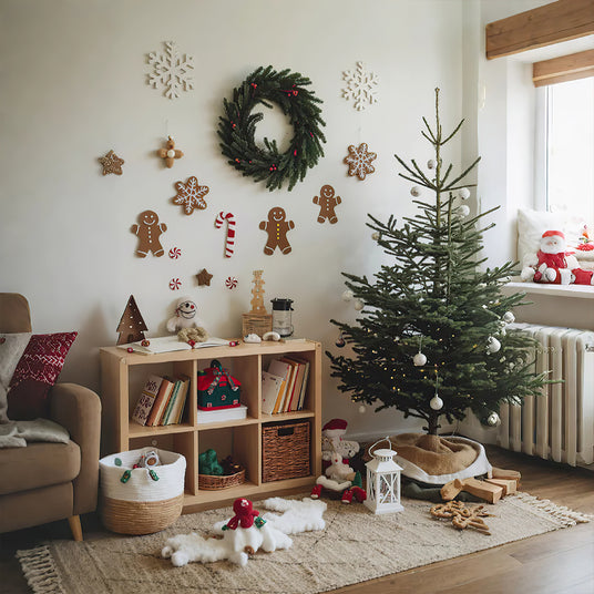 Christmas home-shaped storage gift box in cabinet