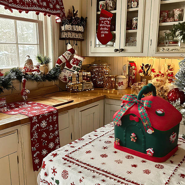 Christmas home-shaped storage gift box in kitchen