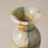 Closeup flared rim green onyx vase neck