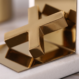 Closeup gold geometric bookend
