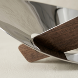Closeup stainless wood fruit tray
