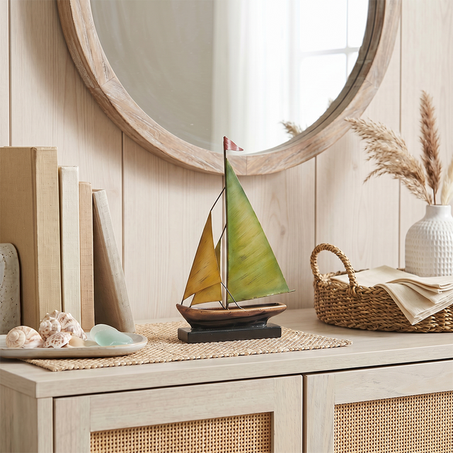Handcrafted Metal Sailboat Sculpture, Coastal Nautical Decor, Shelf, Mantel & Desk Accent