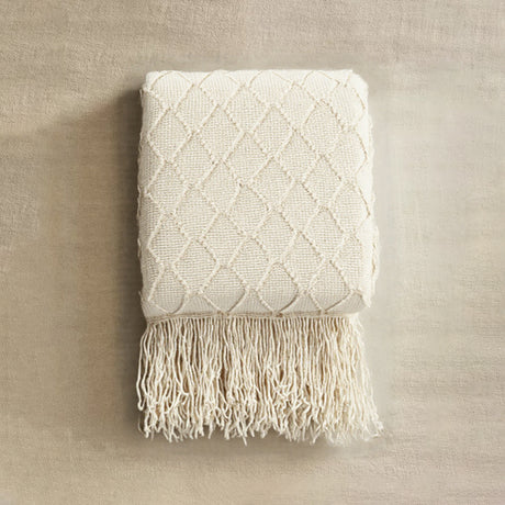 Comfortable Premium Textured Knit Blanket Beige 