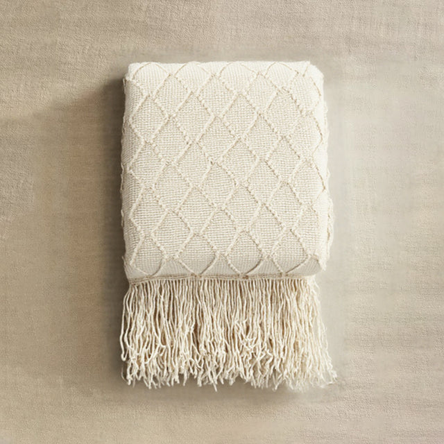 Comfortable Premium Textured Knit Blanket Beige 