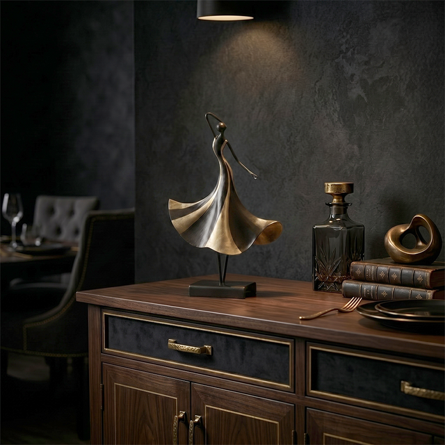 Abstract Dancer Sculpture – Black & Gold Metal Dancing Figure Statue for Console Table, Mantel & Modern Home Decor