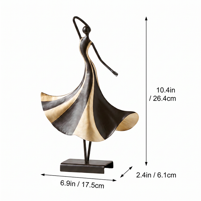 Abstract Dancer Sculpture – Black & Gold Metal Dancing Figure Statue for Console Table, Mantel & Modern Home Decor