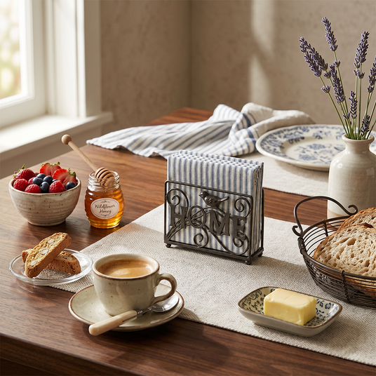 Dark Bronze Napkin Holder With Breakfast