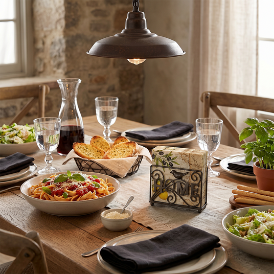 Dark Bronze Napkin Holder With Pasta Dinner