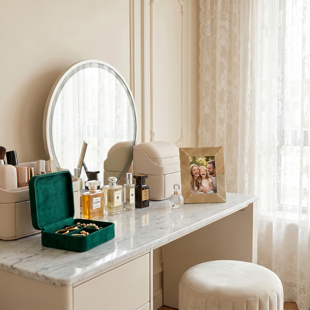 Decor frame on vanity table
