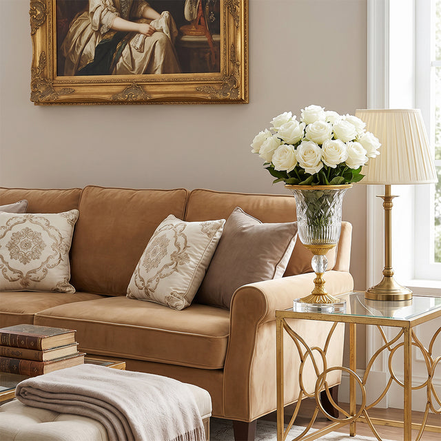 Decorative stem vase on living room side stand