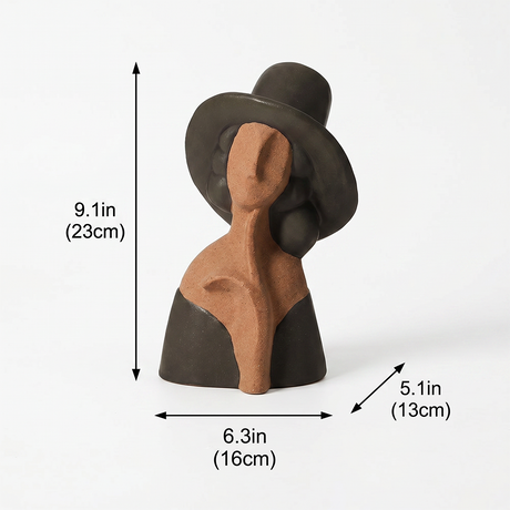 Dimension marked abstract woman hat statue