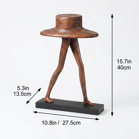 Dimension marked brown walking character sculpture