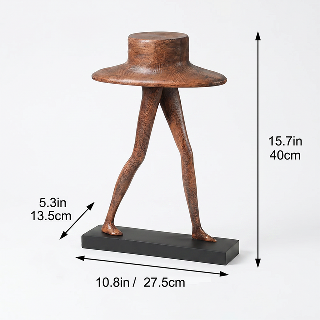 Dimension marked brown walking character sculpture