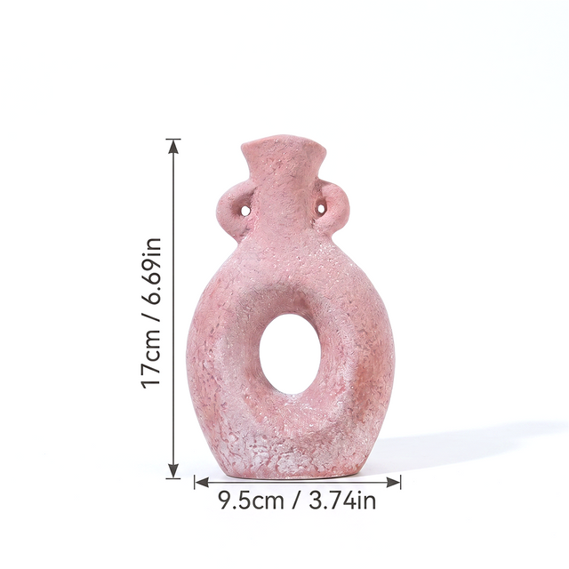 Dimension marked donut shape clay flower vase