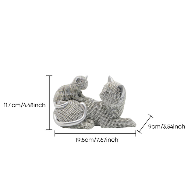 Dimension marked grey cat family statue