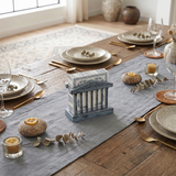 Distressed Blue Napkin Holder On Long Table