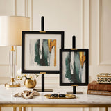 Dual frames on marble tabletop

