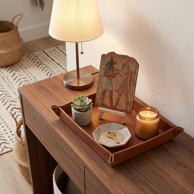 Egyptian Relief On Leather Tray