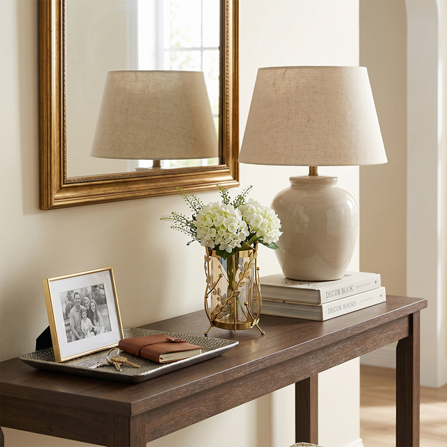 Elegant vase on entryway console table