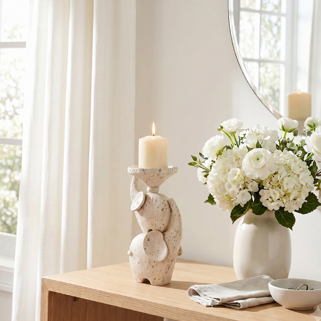 Elephant Candle Holder On Wooden Cabinet