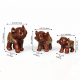 Set of 3 Resin Elephant Figurines – Rosewood Finish, Gold & Silver Embossed Floral Saddles, Lucky Elephant Statues for Mantel Shelf Home Decor