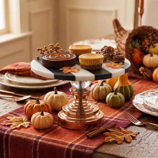 Fall themed table with cake stand