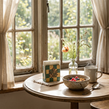 Farmhouse round table decor with caddy
