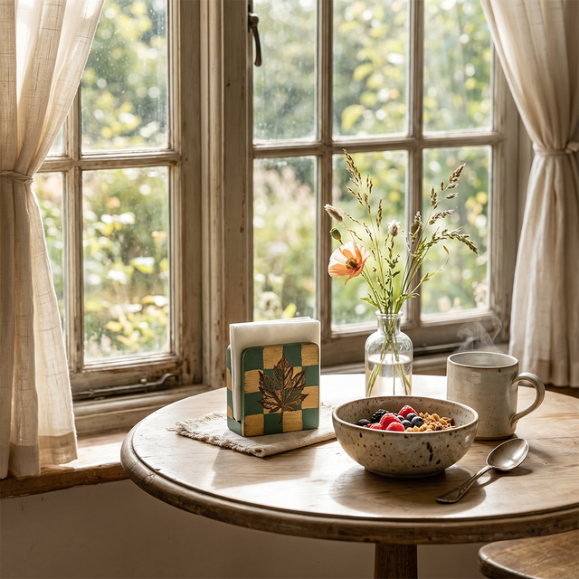 Farmhouse round table decor with caddy
