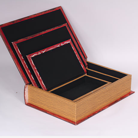 Faux Book Storage Box Distressed Leather Look with Secret Compartment Details 1 081118