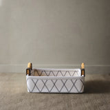 Felt Fabric Wooden Handle Desktop Organizer Basket White
