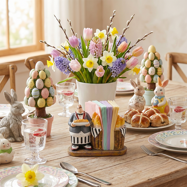 Figurine holder on bright brunch table