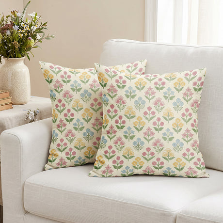 Floral cushions on sofa
