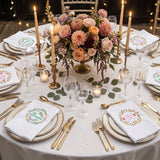Floral napkins on banquet table
