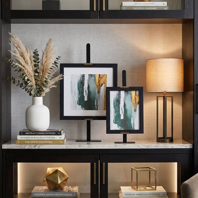 Frames decor on storage cabinet
