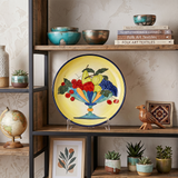 Hand-Painted Ceramic Decorative Plate — Large 14.8" Fruit Compote Scene on Yellow Ground, Terracotta Charger for Wall Décor or Table Display