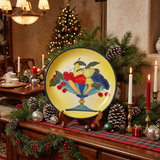 Hand-Painted Ceramic Decorative Plate — Large 14.8" Fruit Compote Scene on Yellow Ground, Terracotta Charger for Wall Décor or Table Display