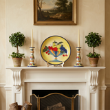 Hand-Painted Ceramic Decorative Plate — Large 14.8" Fruit Compote Scene on Yellow Ground, Terracotta Charger for Wall Décor or Table Display