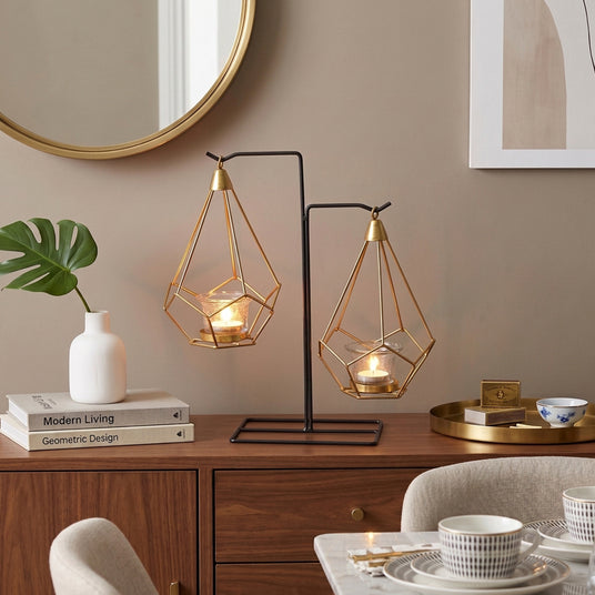 Geometric Candle Holder On Modern Console