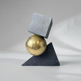 Geometric Balance Sculpture – Modern Resin Tabletop Art Figurine | Gold, Silver & Charcoal Tones, Office & Living Room Décor, Unique Housewarming Gift