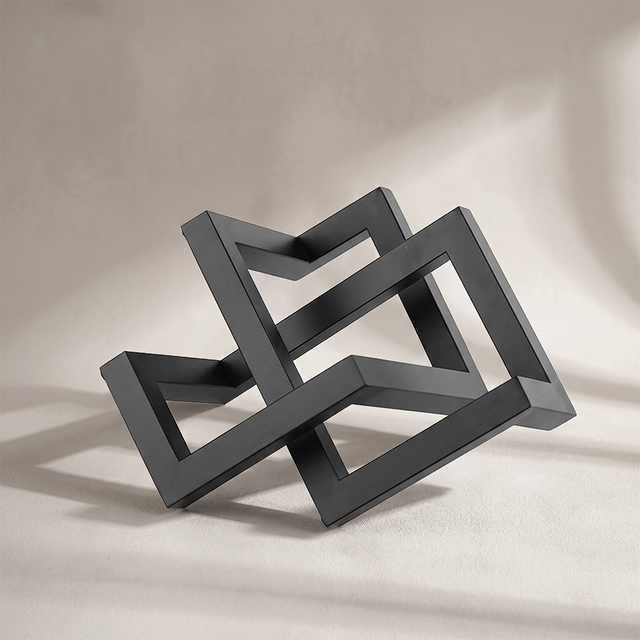 Modern Geometric Metal Sculpture, Interlocking Rectangular Frames Tabletop Decor – Matte Black Art Piece for Living Room Office Shelf