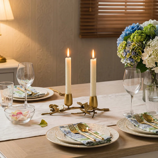 Ginkgo Candle Holder With Hydrangea
