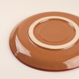 Large 14.8" Pomegranate & Leaf Pattern Charger, Hand-Painted Ceramic Decorative Plate, Terracotta Wall Art or Entertaining Platter