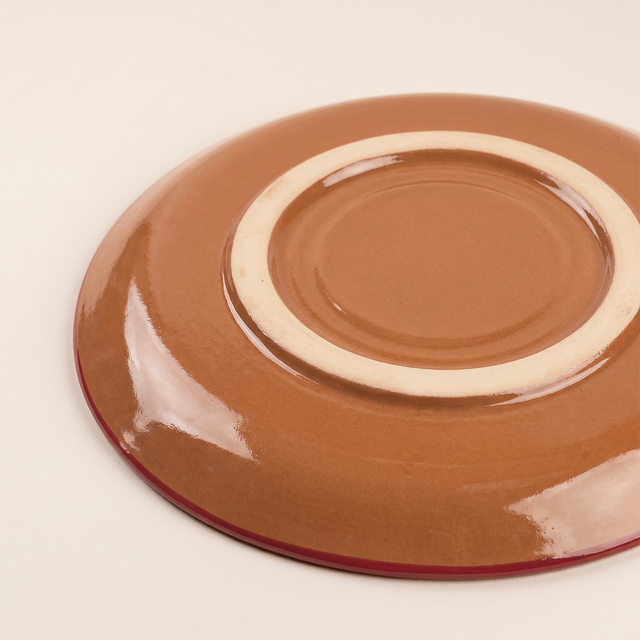 Large 14.8" Pomegranate & Leaf Pattern Charger, Hand-Painted Ceramic Decorative Plate, Terracotta Wall Art or Entertaining Platter