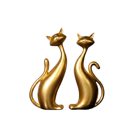 Gold Abstract Cat Resin Sculpture Set