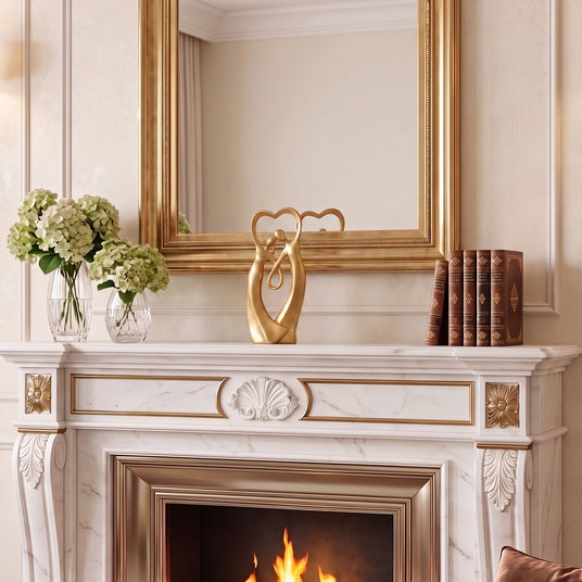 Gold Couple Sculpture On Marble Mantel