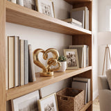 Gold Heart Sculpture On Wooden Shelf