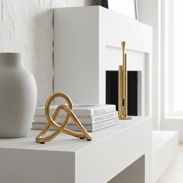Gold Abstract Knot Statue – Modern Minimalist Tabletop Art Décor, Resin Sculpture for Shelf, Coffee Table & Console | Unique Housewarming Gift, 7.1" Wide