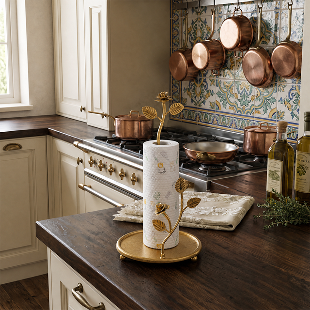 Gold Rose Holder On Stove Top Counter