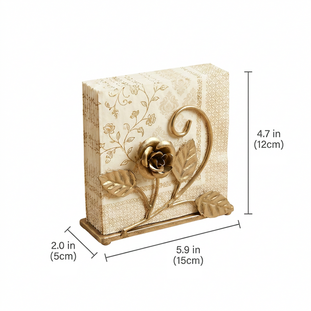 Gold Rose Metal Napkin Holder With Size