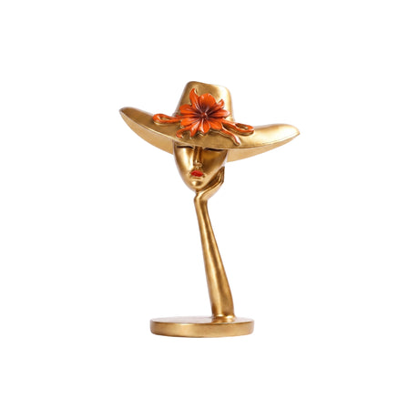 Gold Woman With Flower Hat Sculpture